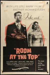 8g692 ROOM AT THE TOP 1sh '59 Laurence Harvey loves Heather Sears AND Simone Signoret!