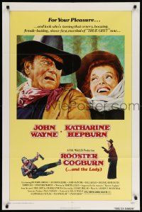 8g693 ROOSTER COGBURN 1sh '75 great art of John Wayne & Katharine Hepburn!