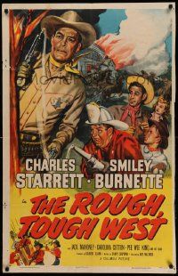 8g697 ROUGH TOUGH WEST 1sh '52 Cravath art of Starrett as the Durango Kid & firefighter Smiley!