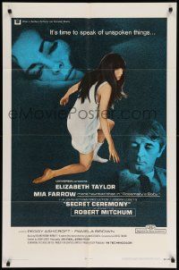 8g721 SECRET CEREMONY 1sh '68 Elizabeth Taylor, Mia Farrow, Robert Mitchum!