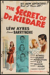 8g723 SECRET OF DR. KILDARE 1sh '39 Lew Ayres, Lionel Barrymore, art of pretty nurse Laraine Day!