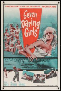 8g731 SEVEN DARING GIRLS 1sh '62 art of gorgeous girls on a vacation that turns into a nightmare!