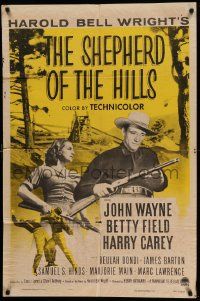 8g738 SHEPHERD OF THE HILLS 1sh R55 John Wayne, from Harold Bell Wright novel!