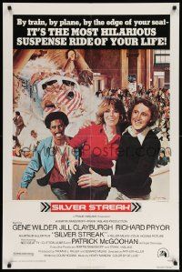 8g746 SILVER STREAK style A 1sh '76 art of Gene Wilder, Richard Pryor & Jill Clayburgh by Gross!