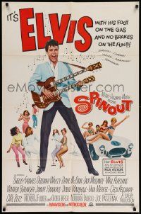 8g778 SPINOUT 1sh '66 Elvis playing a double-necked guitar, foot on the gas & no brakes on fun!