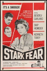 8g790 STARK FEAR 1sh '61 psycho husband Skip Homeier terrorizes helpless wife Beverly Garland!
