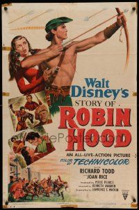 8g796 STORY OF ROBIN HOOD style A 1sh '52 Richard Todd with bow & arrow, Joan Rice, Disney