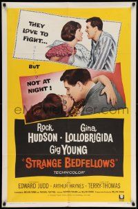 8g797 STRANGE BEDFELLOWS 1sh '65 Gina Lollobrigida & Rock Hudson love to fight, but not at night!
