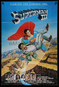 8g808 SUPERMAN III advance 1sh '83 art of Christopher Reeve flying with Richard Pryor by L. Salk!