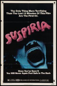 8g809 SUSPIRIA 1sh '77 classic Dario Argento horror, cool close up screaming mouth image!