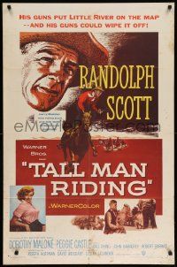 8g816 TALL MAN RIDING 1sh '55 cowboy Randolph Scott & that sexy Battle Cry girl Dorothy Malone!