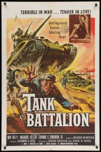 8g820 TANK BATTALION 1sh '58 cool artwork of Korean War battleground heroes blasting thru!