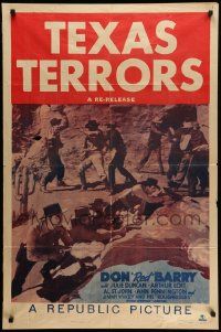8g844 TEXAS TERRORS 1sh R50 cool image of Red Barry and other cowboys in shootout & brawl!