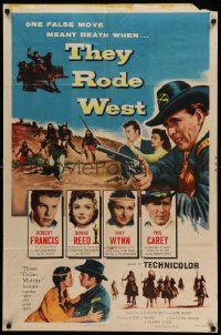 8g848 THEY RODE WEST 1sh '54 Robert Francis, May Wynn, Donna Reed, one false move meant death!