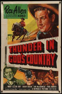 8g854 THUNDER IN GOD'S COUNTRY 1sh '51 Arizona cowboy Rex Allen w/Wonder Horse Koko!