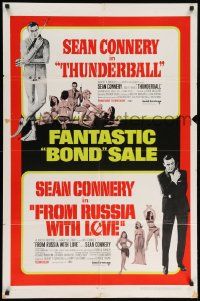 8g855 THUNDERBALL/FROM RUSSIA WITH LOVE 1sh '68 Bond sale of two of Sean Connery's best 007 roles!