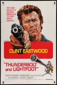 8g856 THUNDERBOLT & LIGHTFOOT int'l 1sh '74 different artwork of Clint Eastwood with HUGE gun!