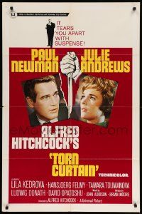 8g872 TORN CURTAIN 1sh '66 Paul Newman, Julie Andrews, Hitchcock tears you apart w/suspense!