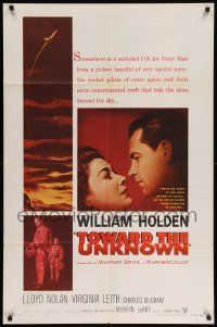 8g875 TOWARD THE UNKNOWN 1sh '56 William Holden & Virginia Leith in sci-fi space travel!