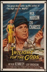 8g884 TWILIGHT FOR THE GODS 1sh '58 great artwork of Rock Hudson & sexy Cyd Charisse!