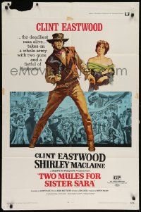 8g889 TWO MULES FOR SISTER SARA 1sh '70 art of gunslinger Clint Eastwood & Shirley MacLaine!