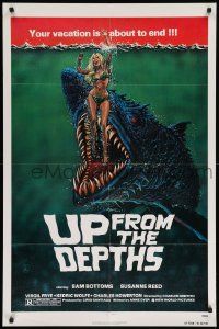 8g905 UP FROM THE DEPTHS 1sh '79 wild horror artwork of giant killer fish by William Stout!