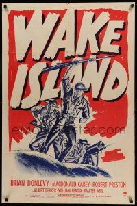 8g922 WAKE ISLAND 1sh R50 Brian Donlevy, Bendix, America will never forget, cool WWII artwork!