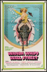 8g925 WANDA WHIPS WALL STREET 1sh '82 great Tom Tierney art of Veronica Hart riding bull, x-rated!