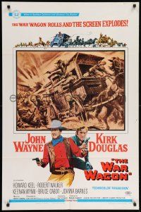 8g928 WAR WAGON 1sh '67 cowboys John Wayne & Kirk Douglas, western armored stagecoach artwork!