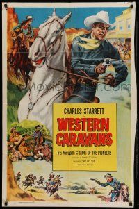8g940 WESTERN CARAVANS 1sh R52 great artwork of cowboy Charles Starrett by Glen Cravath!