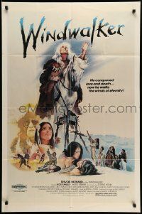 8g963 WINDWALKER 1sh '80 cool art of Native American Indian Trevor Howard & cast by Joseph Smith!