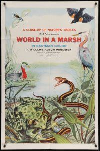 8g977 WORLD IN A MARSH 1sh '56 really great artwork of different animals, frog, birds, snake!