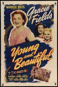 8g986 YOUNG & BEAUTIFUL 1sh '43 Gracie Fields, Jinx Falkenburg & Frieda Inescort!