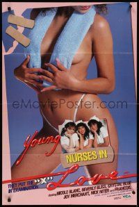 8g990 YOUNG NURSES IN LOVE video/theatrical 24x36 1sh '84 sexy Nicole Blanc puts x in examination!
