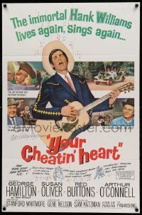 8g997 YOUR CHEATIN' HEART 1sh '64 great image of George Hamilton as Hank Williams with guitar!