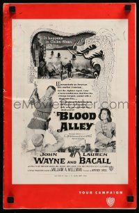 8h416 BLOOD ALLEY pressbook '55 John Wayne, Lauren Bacall, directed by William Wellman!