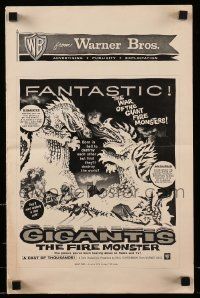 8h519 GIGANTIS THE FIRE MONSTER pressbook '59 cool artwork of Godzilla breathing flames at Angurus!