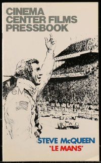 8h604 LE MANS pressbook '71 Tom Jung artwork of race car driver Steve McQueen waving at fans!
