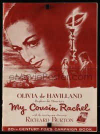 8h661 MY COUSIN RACHEL pressbook '53 artwork of pretty Olivia de Havilland & Richard Burton!