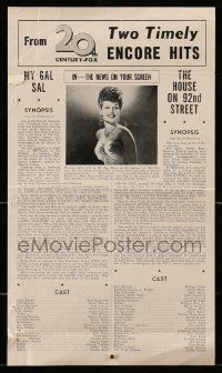 8h662 MY GAL SAL/HOUSE ON 92nd STREET pressbook '49 Rita Hayworth in the title role!