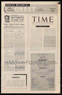 8h690 ORDET pressbook '55 Carl Theodore Dreyer's Danish movie about religious intolerance!