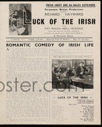 8h620 LUCK OF THE IRISH English pressbook '36 Richard Hayward, Nan Cullen, Charles Fagan!