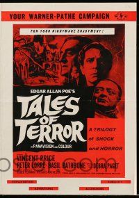 8h807 TALES OF TERROR English pressbook '62 Peter Lorre, Vincent Price & Basil Rathbone, horror!