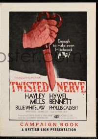 8h836 TWISTED NERVE English pressbook '69 Hayley Mills, Roy Boulting English horror, psychedelic art