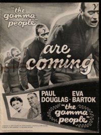 8h511 GAMMA PEOPLE pressbook '56 G-gun paralyzes nation, great image of hypnotized Gamma people!