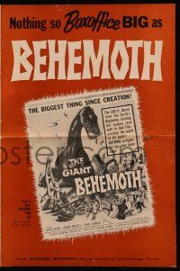 8h518 GIANT BEHEMOTH pressbook '59 cool art of brontosaurus dinosaur monster smashing city!