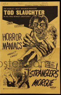 8h543 HORROR MANIACS/STRANGLER'S MORGUE pressbook '50s