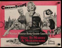 8h549 HOW TO MARRY A MILLIONAIRE pressbook '53 Monroe, Grable, Bacall, posters shown!