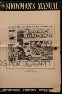 8h598 LAND UNKNOWN pressbook '57 paradise of hidden terrors, great art of dinosaurs by Ken Sawyer!