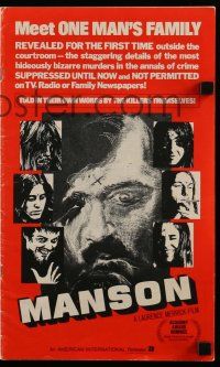8h634 MANSON pressbook '73 AIP serial killer documentary told by Charles Manson himself!